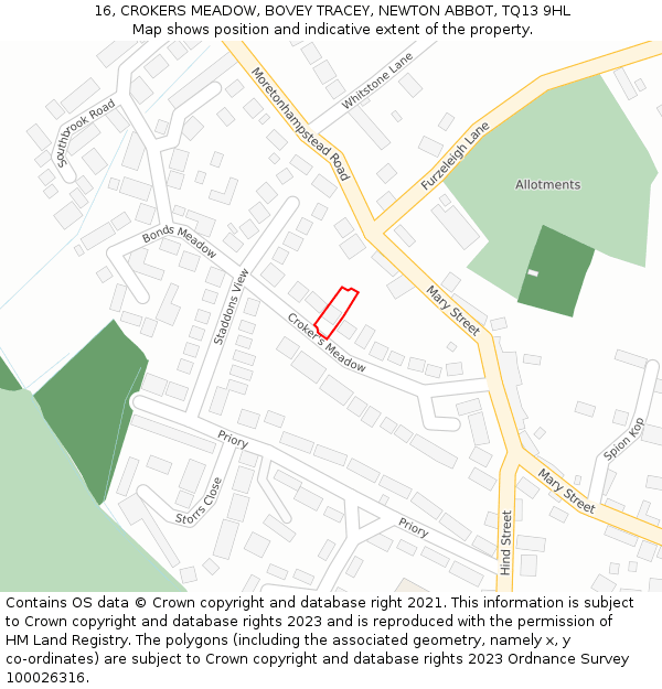 16, CROKERS MEADOW, BOVEY TRACEY, NEWTON ABBOT, TQ13 9HL: Location map and indicative extent of plot