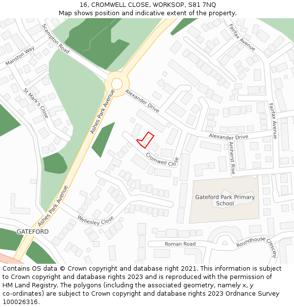 16, CROMWELL CLOSE, WORKSOP, S81 7NQ: Location map and indicative extent of plot