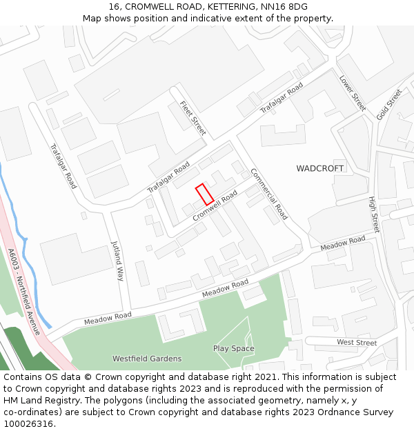 16, CROMWELL ROAD, KETTERING, NN16 8DG: Location map and indicative extent of plot
