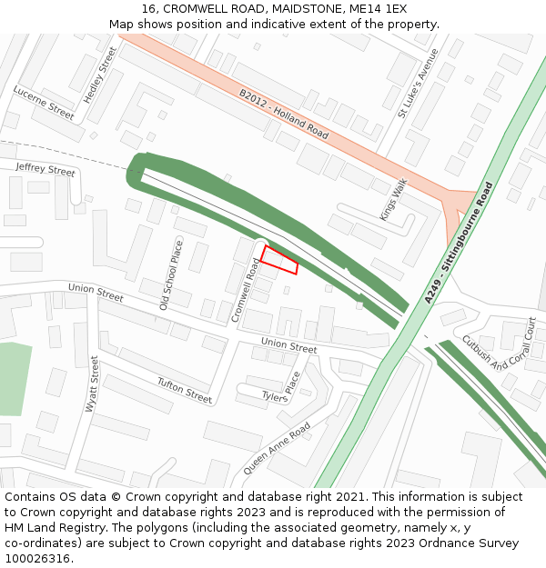 16, CROMWELL ROAD, MAIDSTONE, ME14 1EX: Location map and indicative extent of plot