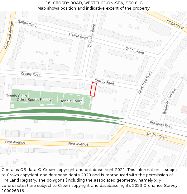 16, CROSBY ROAD, WESTCLIFF-ON-SEA, SS0 8LG: Location map and indicative extent of plot