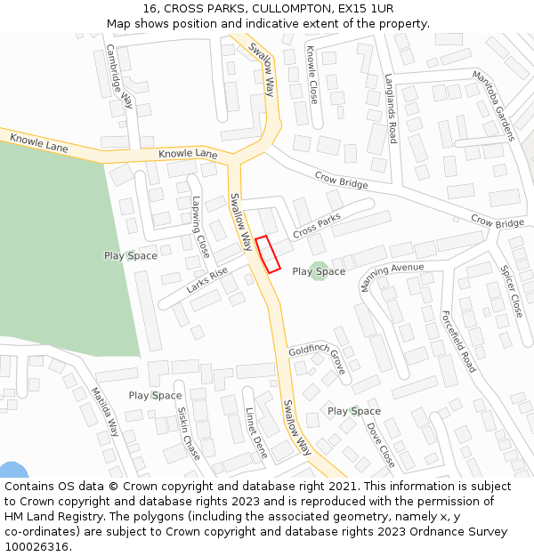16, CROSS PARKS, CULLOMPTON, EX15 1UR: Location map and indicative extent of plot