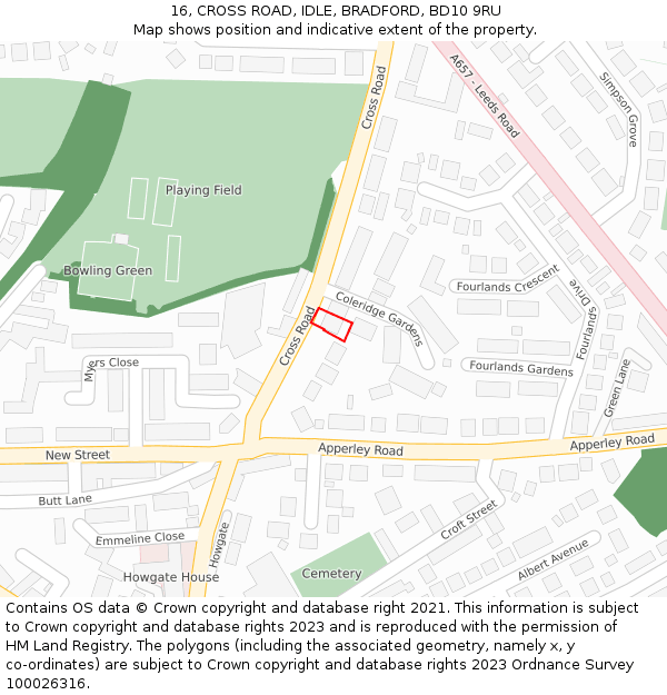 16, CROSS ROAD, IDLE, BRADFORD, BD10 9RU: Location map and indicative extent of plot