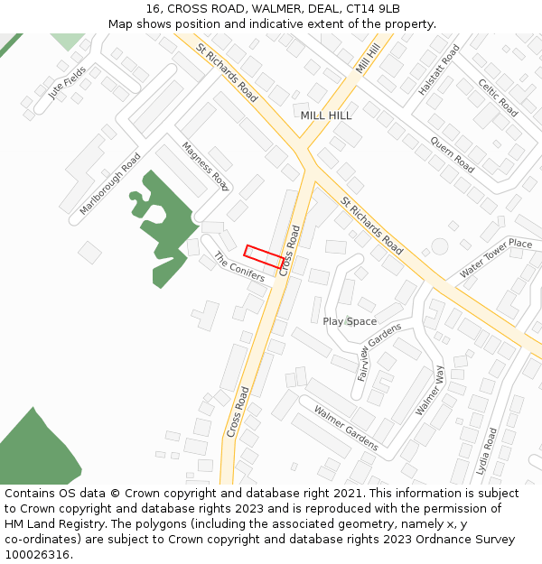 16, CROSS ROAD, WALMER, DEAL, CT14 9LB: Location map and indicative extent of plot