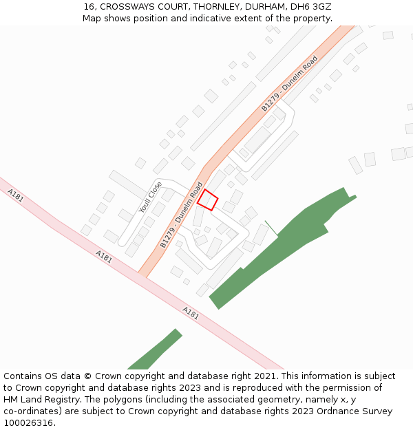 16, CROSSWAYS COURT, THORNLEY, DURHAM, DH6 3GZ: Location map and indicative extent of plot