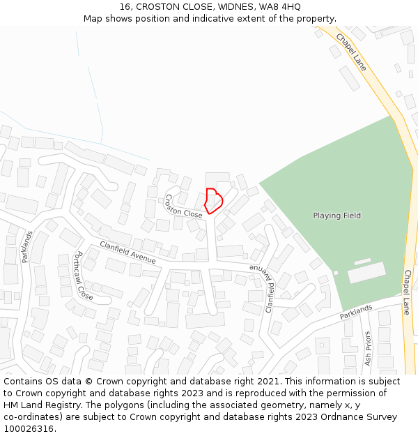 16, CROSTON CLOSE, WIDNES, WA8 4HQ: Location map and indicative extent of plot