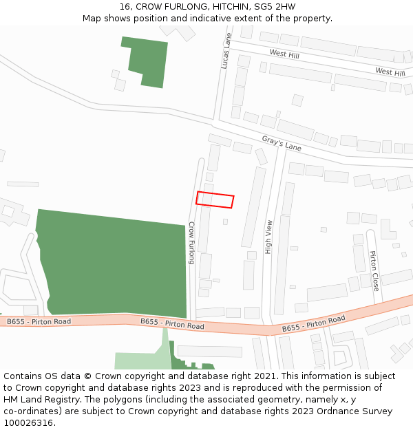 16, CROW FURLONG, HITCHIN, SG5 2HW: Location map and indicative extent of plot