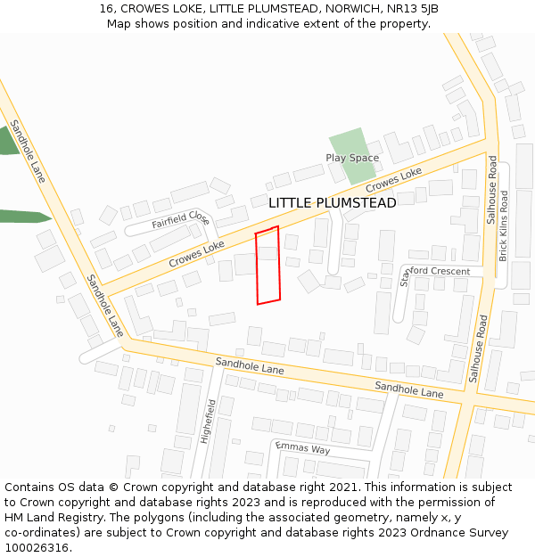 16, CROWES LOKE, LITTLE PLUMSTEAD, NORWICH, NR13 5JB: Location map and indicative extent of plot