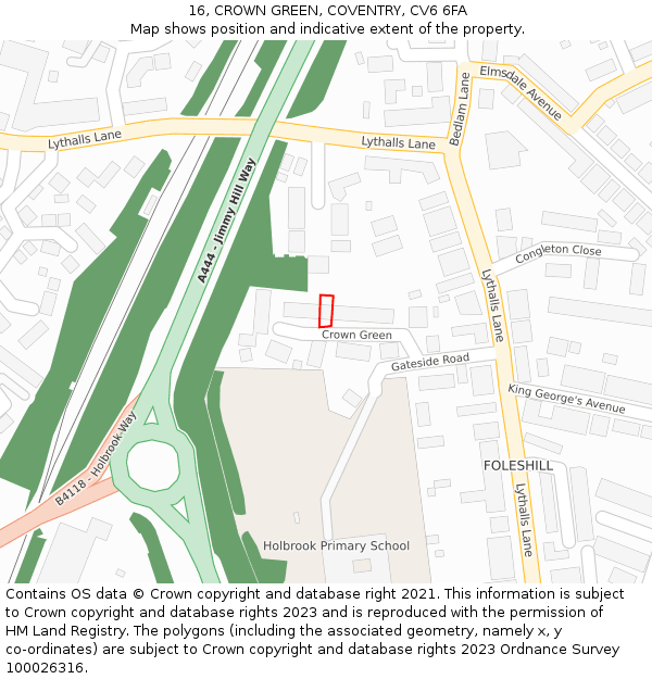 16, CROWN GREEN, COVENTRY, CV6 6FA: Location map and indicative extent of plot