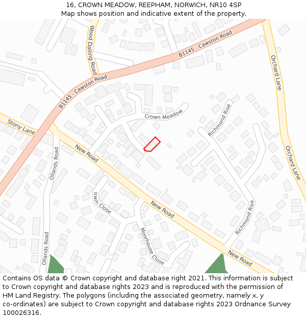 16, CROWN MEADOW, REEPHAM, NORWICH, NR10 4SP: Location map and indicative extent of plot