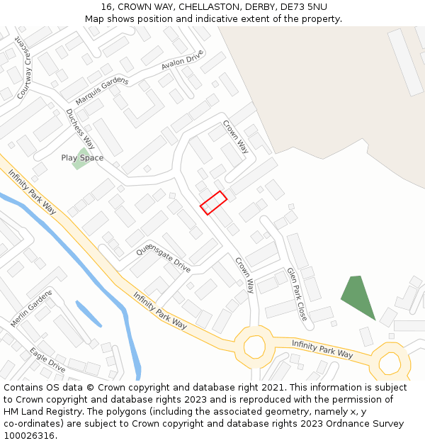 16, CROWN WAY, CHELLASTON, DERBY, DE73 5NU: Location map and indicative extent of plot