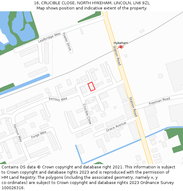 16, CRUCIBLE CLOSE, NORTH HYKEHAM, LINCOLN, LN6 9ZL: Location map and indicative extent of plot