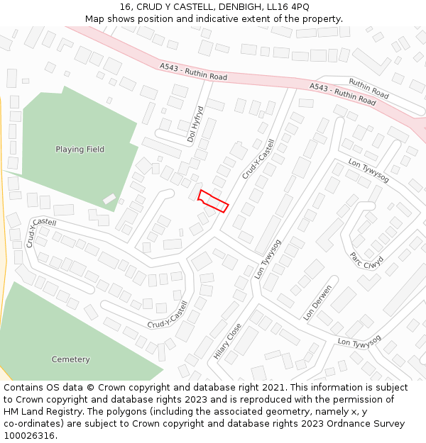 16, CRUD Y CASTELL, DENBIGH, LL16 4PQ: Location map and indicative extent of plot