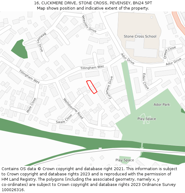 16, CUCKMERE DRIVE, STONE CROSS, PEVENSEY, BN24 5PT: Location map and indicative extent of plot