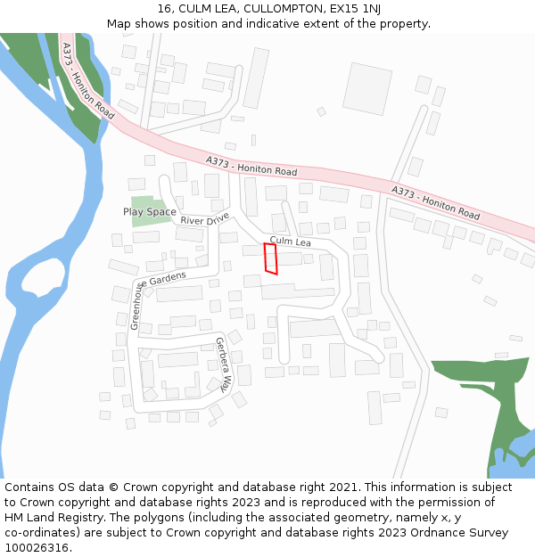 16, CULM LEA, CULLOMPTON, EX15 1NJ: Location map and indicative extent of plot