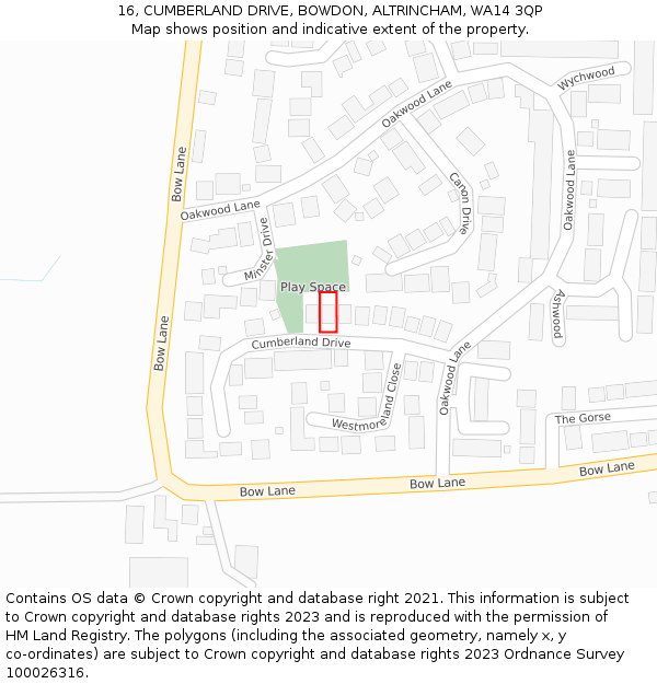 16, CUMBERLAND DRIVE, BOWDON, ALTRINCHAM, WA14 3QP: Location map and indicative extent of plot