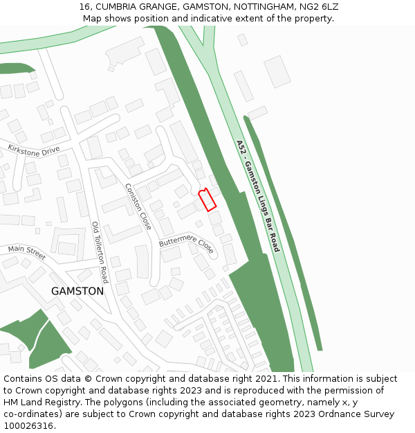 16, CUMBRIA GRANGE, GAMSTON, NOTTINGHAM, NG2 6LZ: Location map and indicative extent of plot