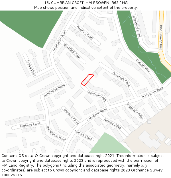 16, CUMBRIAN CROFT, HALESOWEN, B63 1HG: Location map and indicative extent of plot