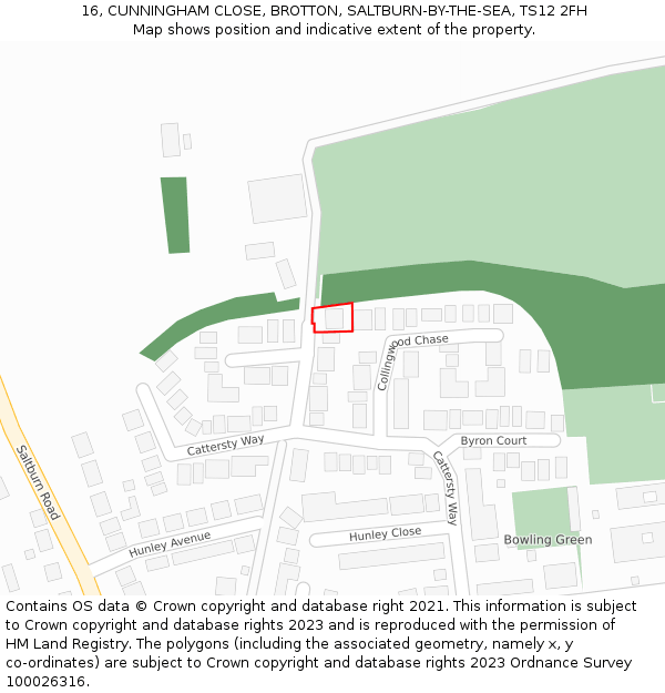 16, CUNNINGHAM CLOSE, BROTTON, SALTBURN-BY-THE-SEA, TS12 2FH: Location map and indicative extent of plot