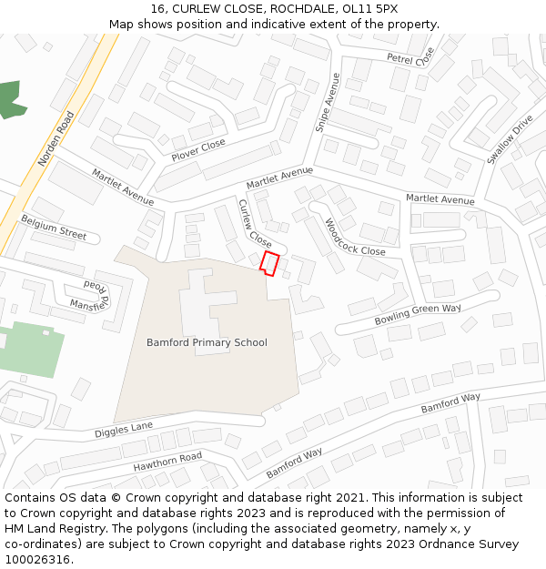 16, CURLEW CLOSE, ROCHDALE, OL11 5PX: Location map and indicative extent of plot