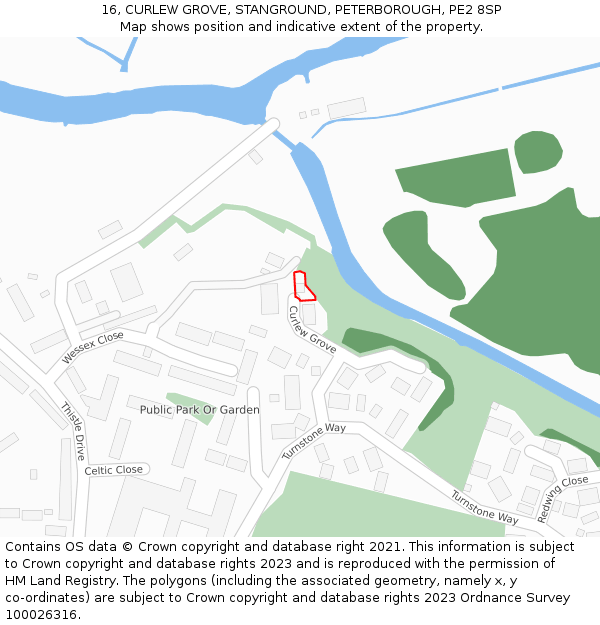 16, CURLEW GROVE, STANGROUND, PETERBOROUGH, PE2 8SP: Location map and indicative extent of plot