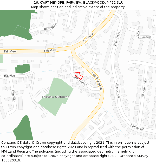 16, CWRT HENDRE, FAIRVIEW, BLACKWOOD, NP12 3LR: Location map and indicative extent of plot