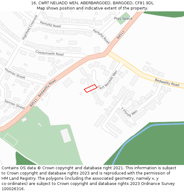 16, CWRT NEUADD WEN, ABERBARGOED, BARGOED, CF81 9DL: Location map and indicative extent of plot