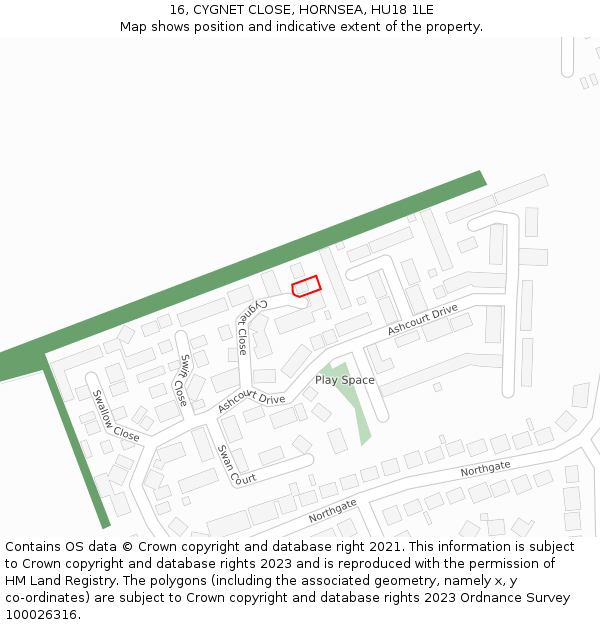 16, CYGNET CLOSE, HORNSEA, HU18 1LE: Location map and indicative extent of plot