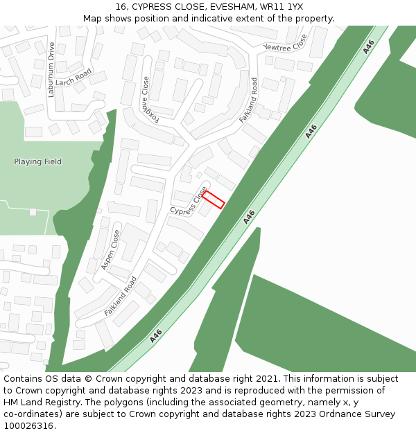 16, CYPRESS CLOSE, EVESHAM, WR11 1YX: Location map and indicative extent of plot