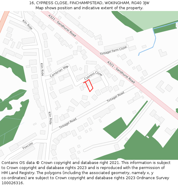 16, CYPRESS CLOSE, FINCHAMPSTEAD, WOKINGHAM, RG40 3JW: Location map and indicative extent of plot