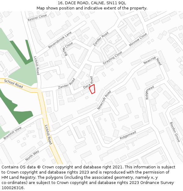 16, DACE ROAD, CALNE, SN11 9QL: Location map and indicative extent of plot