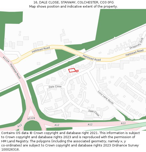 16, DALE CLOSE, STANWAY, COLCHESTER, CO3 0FG: Location map and indicative extent of plot