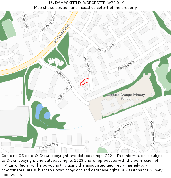 16, DAMASKFIELD, WORCESTER, WR4 0HY: Location map and indicative extent of plot