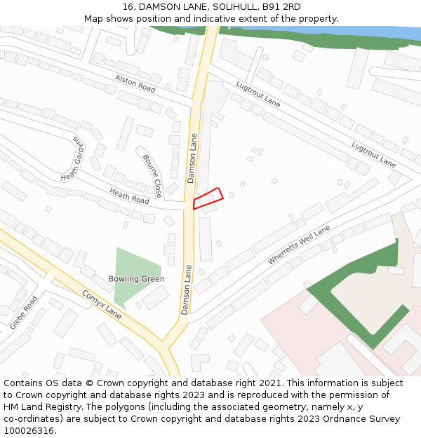 16, DAMSON LANE, SOLIHULL, B91 2RD: Location map and indicative extent of plot