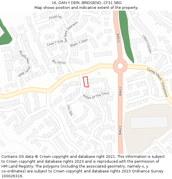 16, DAN Y DERI, BRIDGEND, CF31 5BG: Location map and indicative extent of plot