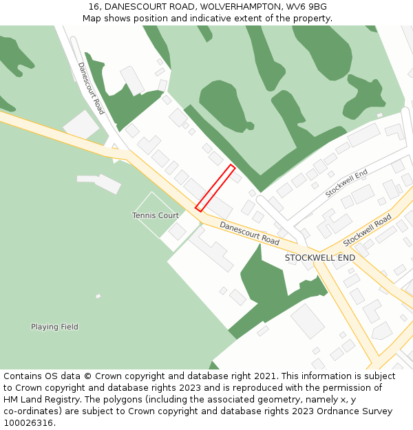 16, DANESCOURT ROAD, WOLVERHAMPTON, WV6 9BG: Location map and indicative extent of plot