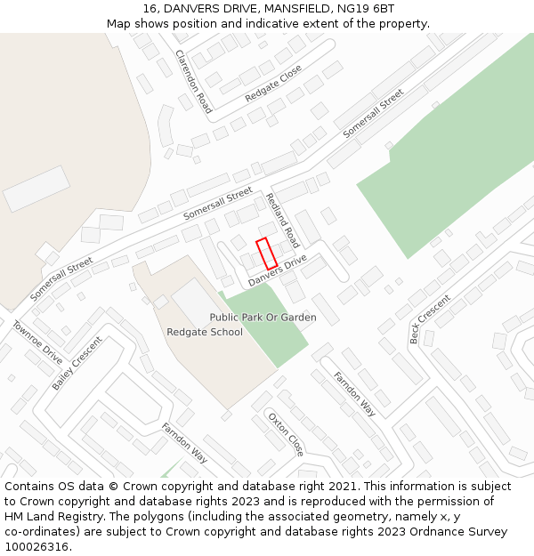 16, DANVERS DRIVE, MANSFIELD, NG19 6BT: Location map and indicative extent of plot