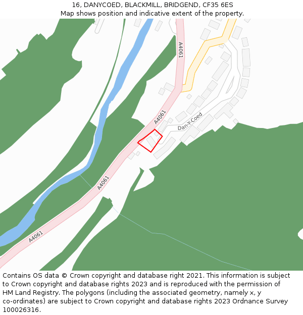 16, DANYCOED, BLACKMILL, BRIDGEND, CF35 6ES: Location map and indicative extent of plot