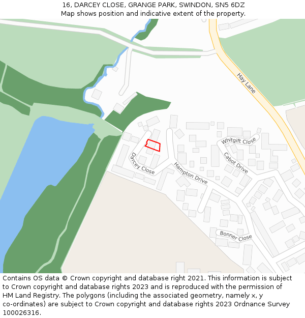 16, DARCEY CLOSE, GRANGE PARK, SWINDON, SN5 6DZ: Location map and indicative extent of plot