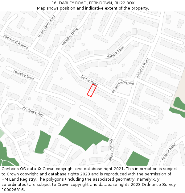 16, DARLEY ROAD, FERNDOWN, BH22 8QX: Location map and indicative extent of plot