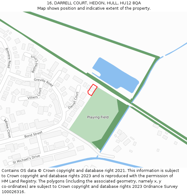 16, DARRELL COURT, HEDON, HULL, HU12 8QA: Location map and indicative extent of plot