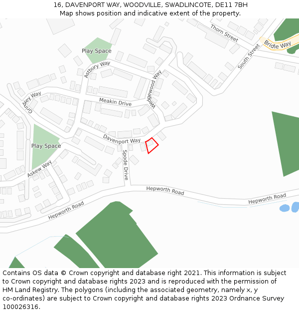 16, DAVENPORT WAY, WOODVILLE, SWADLINCOTE, DE11 7BH: Location map and indicative extent of plot