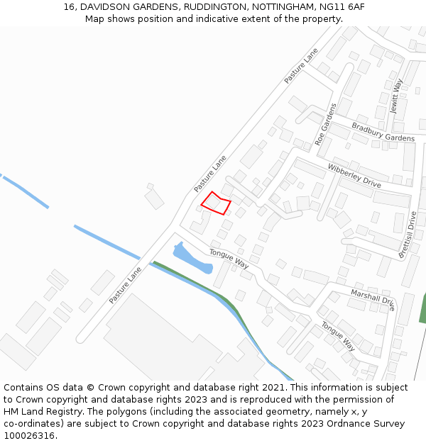 16, DAVIDSON GARDENS, RUDDINGTON, NOTTINGHAM, NG11 6AF: Location map and indicative extent of plot