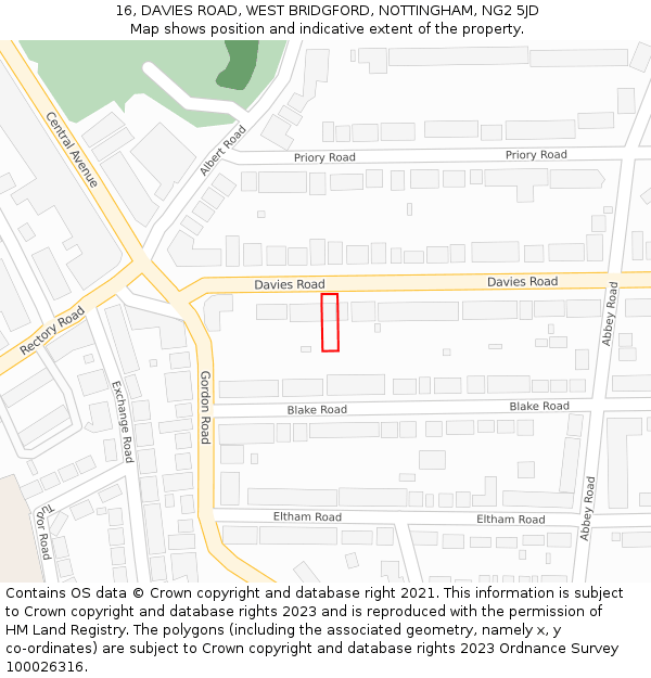 16, DAVIES ROAD, WEST BRIDGFORD, NOTTINGHAM, NG2 5JD: Location map and indicative extent of plot