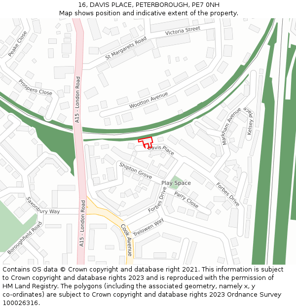 16, DAVIS PLACE, PETERBOROUGH, PE7 0NH: Location map and indicative extent of plot