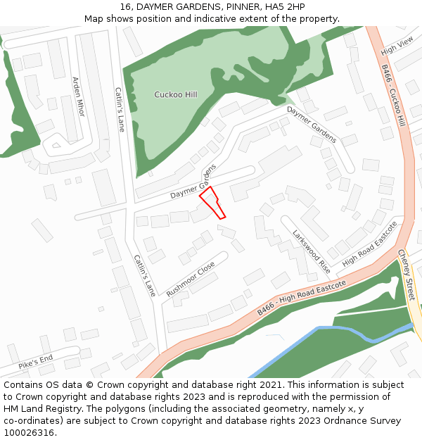 16, DAYMER GARDENS, PINNER, HA5 2HP: Location map and indicative extent of plot