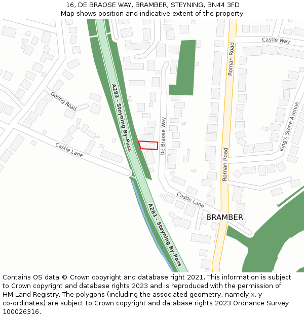 16, DE BRAOSE WAY, BRAMBER, STEYNING, BN44 3FD: Location map and indicative extent of plot