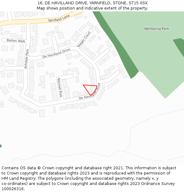 16, DE HAVILLAND DRIVE, YARNFIELD, STONE, ST15 0SX: Location map and indicative extent of plot