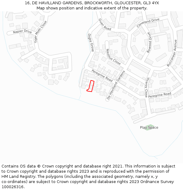 16, DE HAVILLAND GARDENS, BROCKWORTH, GLOUCESTER, GL3 4YX: Location map and indicative extent of plot