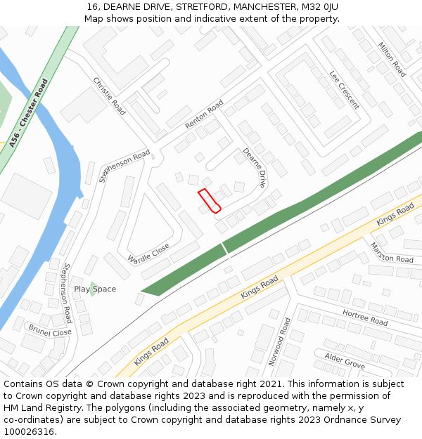 16, DEARNE DRIVE, STRETFORD, MANCHESTER, M32 0JU: Location map and indicative extent of plot